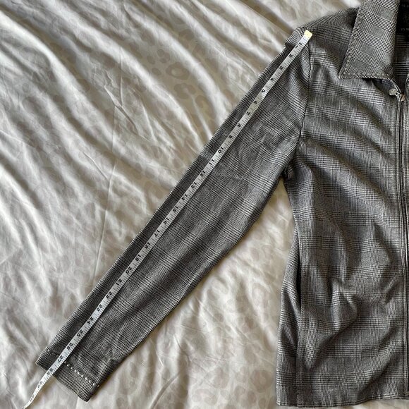 St. John Sport Petite Black & White Plaid Jacket with Silver Stud Detail - Picture 9 of 12